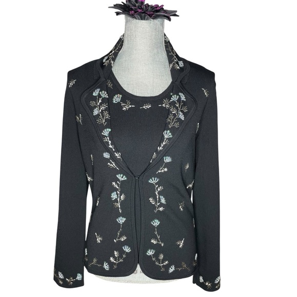 BCBGMAXAZRIA Black Beaded Twin Set Cardigan & Tank Top Medium - Picture 1 of 15